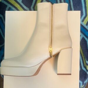 3.1 Phillip Lim Cream Platform Ankle Boots with Gold Zip